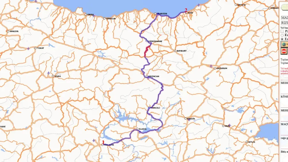 Malatya Rize arası kaç kilometre?