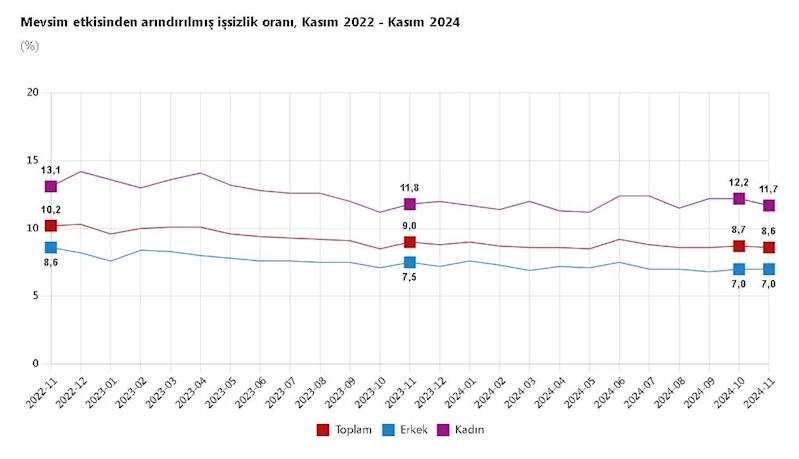 TÜİK: İşsizlik oranı kasımda yüzde 8,6