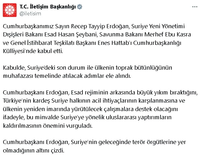 Cumhurbaşkanı Erdoğan, Suriye Dışişleri Bakanı Şeybani