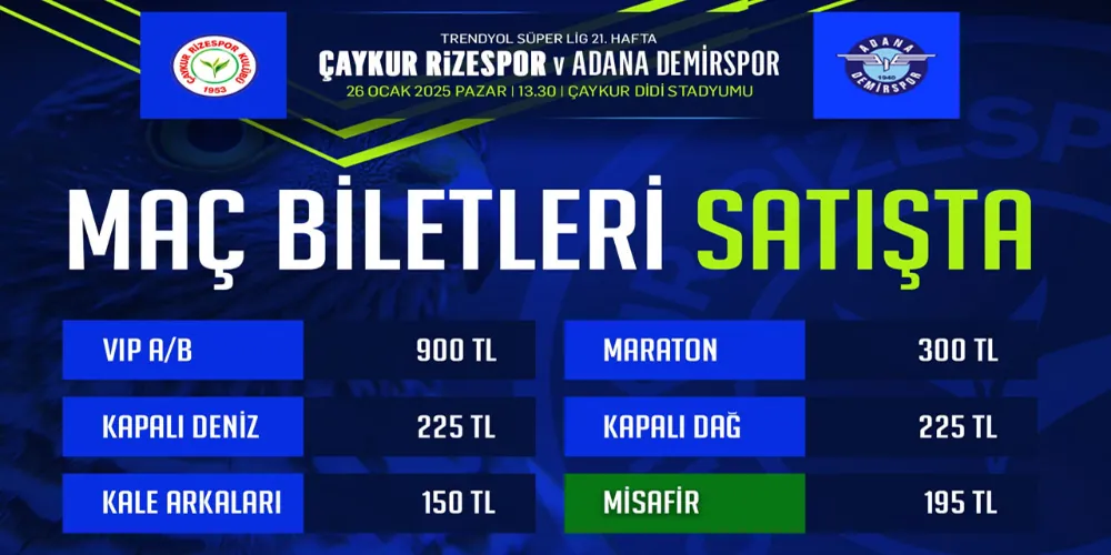 Çaykur Rizespor – Adana Demirspor Maçı Biletleri Satışa Çıktı!