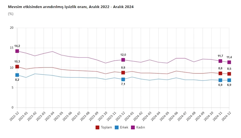 TÜİK: Aralık ayında işsizlik oranı yüzde 8,5 oldu