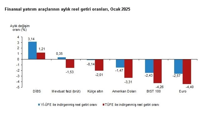 TÜİK: Ocakta en yüksek reel getiri sağlayan yatırım aracı DİBS oldu