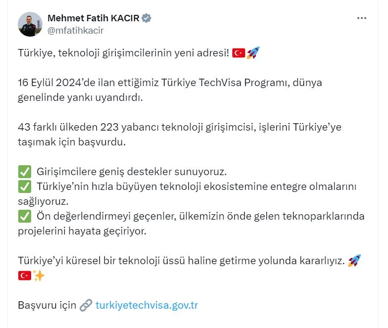 Bakan Kacır: 223 yabancı teknoloji girişimcisi, işlerini Türkiye